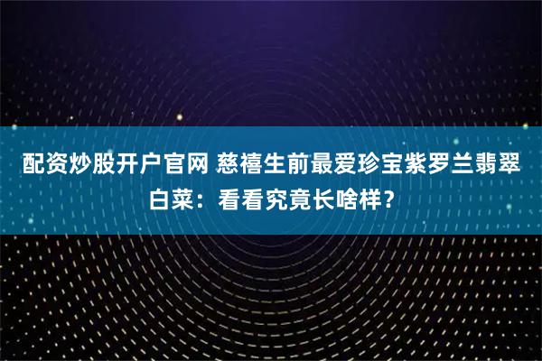 配资炒股开户官网 慈禧生前最爱珍宝紫罗兰翡翠白菜：看看究竟长啥样？
